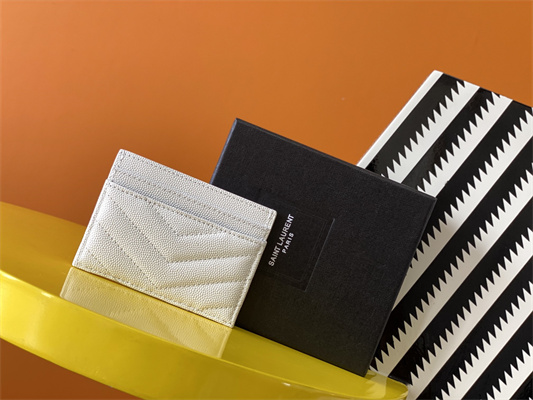 Y.S.L MONOGRAM MATELASS?? CARD CASE IN GRAIN DE POUDRE EMBOSSED LEATHER White Color Gold Tone Metal