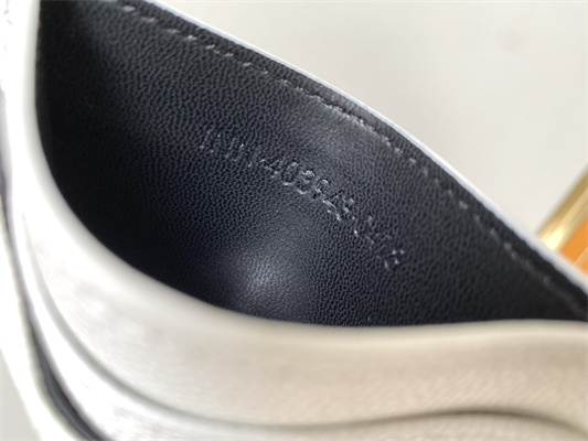 Y.S.L MONOGRAM MATELASS?? CARD CASE IN GRAIN DE POUDRE EMBOSSED LEATHER White Color Gold Tone Metal