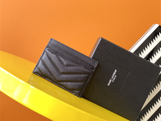 Y.S.L MONOGRAM MATELASS?? CARD CASE IN GRAIN DE POUDRE EMBOSSED LEATHER Black Color Black Tone Metal