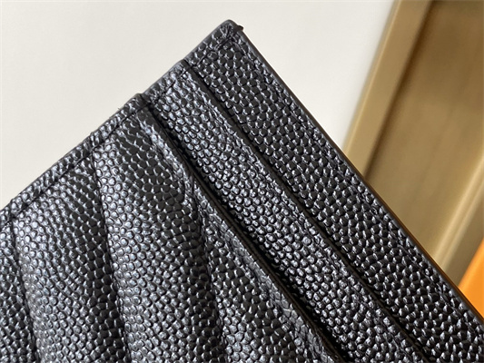 Y.S.L MONOGRAM MATELASS?? CARD CASE IN GRAIN DE POUDRE EMBOSSED LEATHER Black Color Gold Tone Metal