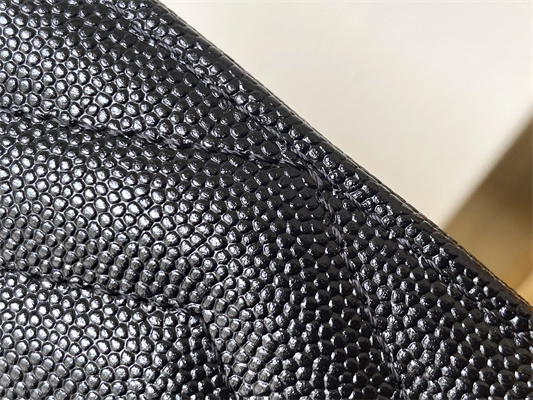 Y.S.L MONOGRAM MATELASS?? CARD CASE IN GRAIN DE POUDRE EMBOSSED LEATHER Black Color Silver Tone Metal