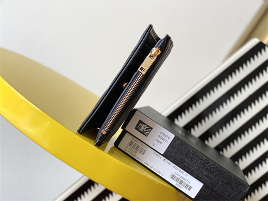 Y.S.L CASSANDRA MATELASS?? ZIP WALLET IN GRAIN DE POUDRE EMBOSSED LEATHER Black Color Gold Tone Metal