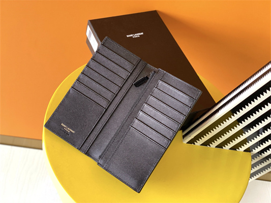 Y.S.L CASSANDRA CONTINENTAL WALLET IN GRAIN DE POUDRE EMBOSSED LEATHER Black Color