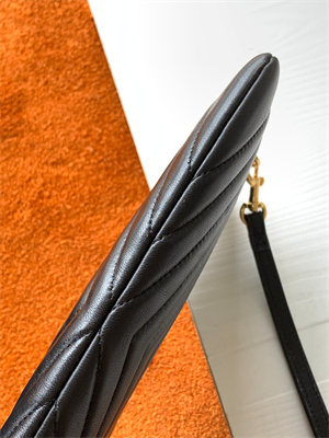 Y.S.L CASSANDRA MATELASS?? A5 POUCH IN QUILTED LEATHER Black Color Gold Tone Metal