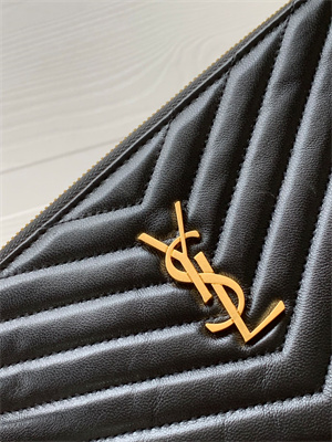 Y.S.L CASSANDRA MATELASS?? TABLET POUCH IN QUILTED LEATHER Black Color Gold Tone Metal