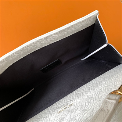 Y.S.L CASSANDRA MATELASS?? FLAP POUCH IN GRAIN DE POUDRE EMBOSSED LEATHER White Color Gold Tone Metal