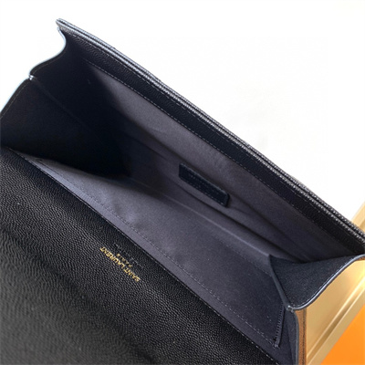 Y.S.L CASSANDRA MATELASS?? FLAP POUCH IN GRAIN DE POUDRE EMBOSSED LEATHER Black Color Gold Tone Metal