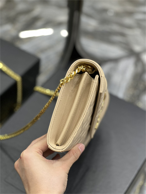 Y.S.L CASSANDRA CHAIN WALLET IN QUILTED LEATHER Beige Color Gold Tone Metal