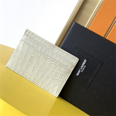 Y.S.L MONOGRAM MATELASS?? CARD CASE IN CROCODILE EMBOSSED LEATHER White Color Gold Tone Metal