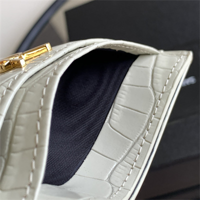 Y.S.L MONOGRAM MATELASS?? CARD CASE IN CROCODILE EMBOSSED LEATHER White Color Gold Tone Metal
