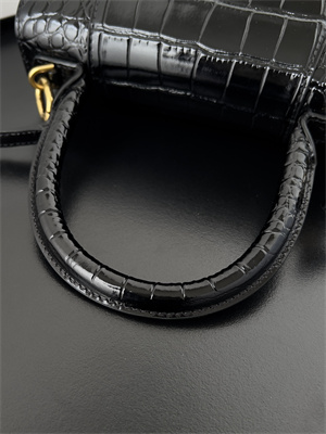 Women’s Hourglass Small Handbag Crocodile Embossed In Black-Gold