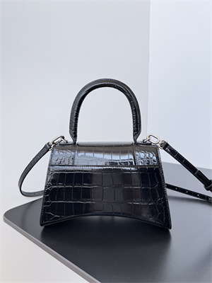 Women’s Hourglass Small Handbag Crocodile Embossed In Black-Silver