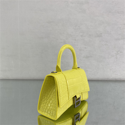 Women’s Hourglass XS Handbag Crocodile Embossed In Yellow-Silver