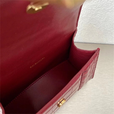 Women’s Hourglass XS Handbag Crocodile Embossed In Burgundy-Gold