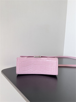 Women’s Hourglass XS Handbag Crocodile Embossed In Rose Pink-Silver