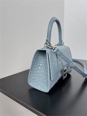 Women’s Hourglass XS Handbag Crocodile Embossed In Lt Blue-Silver