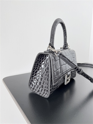 Women’s Hourglass XS Handbag Crocodile Embossed In Smoky Grey-Silver