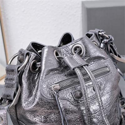 Women’s Le Cagole XS Bucket Bag In Metallized Arena Lambskin Silver Color