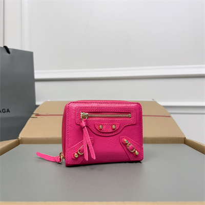 Le Cagole Compact Zippy Wallet In Arena Lambskin Fuchsia Color