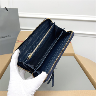 Le Cagole Continental Zippy Wallet In Goatskin Navy Color