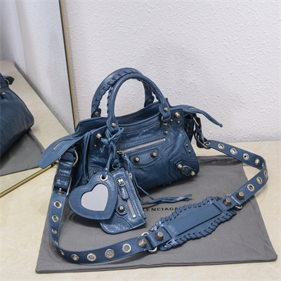 Women’s NEO Cagole XS Handbag In Arena Lambskin Grey Blue Color