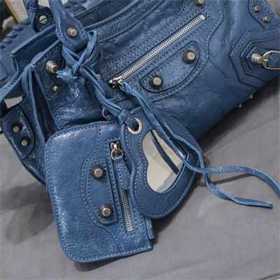 Women’s NEO Cagole XS Handbag In Arena Lambskin Grey Blue Color