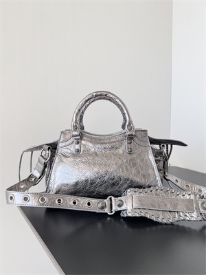 Women’s NEO Cagole XS Handbag In Metallized Arena Lambskin Silver Color
