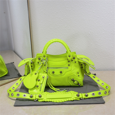 Women’s NEO Cagole XS Handbag In Arena Lambskin Fluorescent Green Color