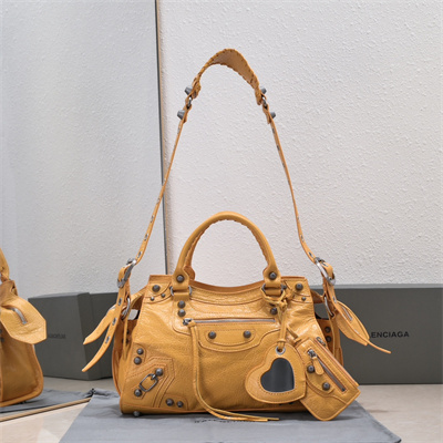 Women’s NEO Cagole City Small Handbag In Arena Lambskin Yellow Color