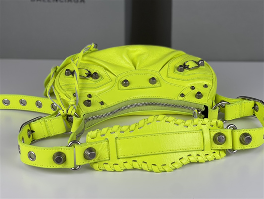 Women’s Le Cagole XS Shoulder Bag In Arena Lambskin Fluorescent Green Color