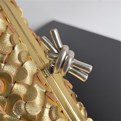 BV Knot Clutch In Metallic Lambskin Leather Gold-Silver Color