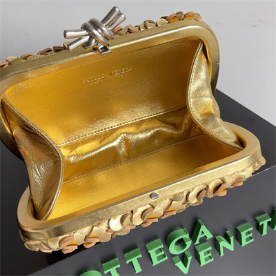 BV Knot Clutch In Metallic Lambskin Leather Gold-Silver Color