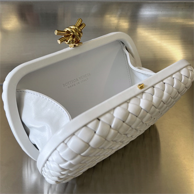 BV Knot Clutch In Lambskin Leather White Color