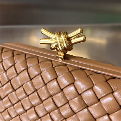 BV Knot Clutch In Lambskin Leather Brown Color