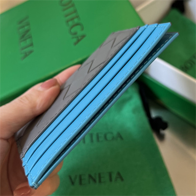 BV Card holder In Calfskin Leather Thunder/Pool