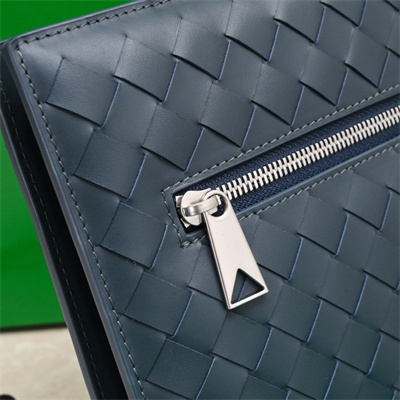 BV Small Intercciato Document Case With Wristlet In Lambskin Leather Navy Color 80-9