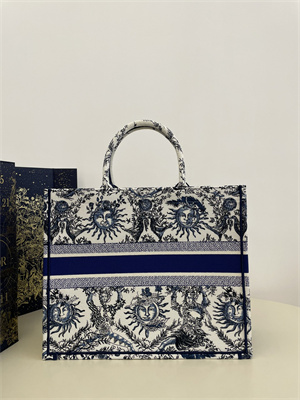 CD Large Book Tote White and Navy Toile de Jouy Solei Embroidery