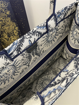 CD Large Book Tote White and Navy Toile de Jouy Solei Embroidery