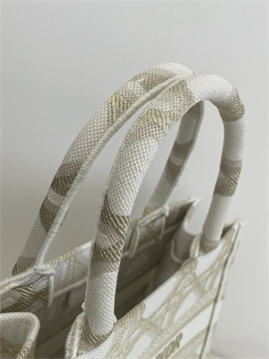CD Small Book Tote White and Gold Tone Macrocannage Embroidery