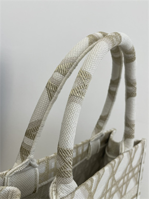 CD Medium Book Tote White and Gold Tone Macrocannage Embroidery
