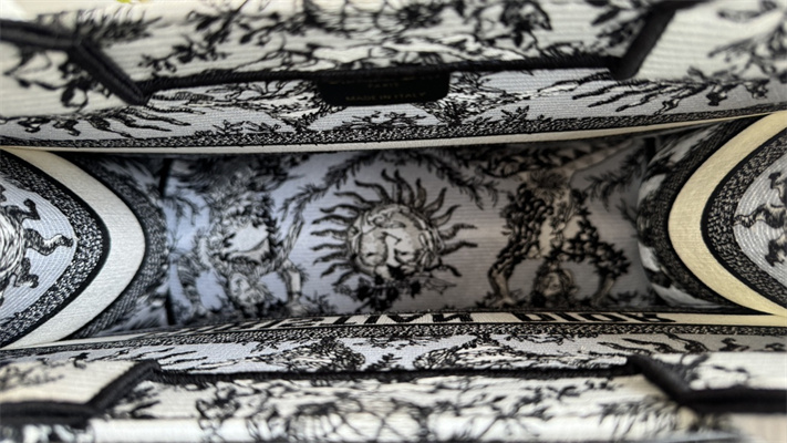 CD Medium Book Tote White and Black Toile de Jouy Solei Embroidery