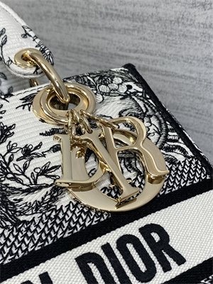 CD Medium Lady Di.or D-Lite Bag White and Black Toile de Jouy Solei Embroidery
