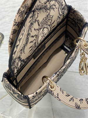 CD Medium Lady Di.or D-Lite Bag Beige and Black Toile de Jouy Solei Embroidery