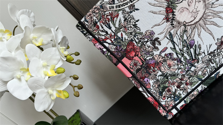 CD Medium Book Tote Ecru Multicolor Di.or 4 Saisons Printemps Soleil Embroidery