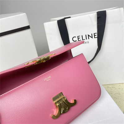 Celine Chain Shoulder Bag Cuir Triomphe In Shiny Calfskin Pink
