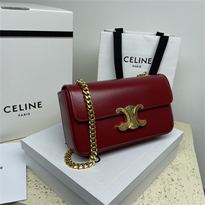 Celine Chain Shoulder Bag Cuir Triomphe In Shiny Calfskin Bordeaux