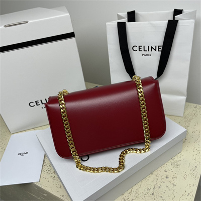 Celine Chain Shoulder Bag Cuir Triomphe In Shiny Calfskin Bordeaux