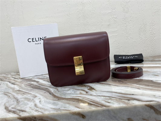 Celine Teen Classic Box Bag In Bordeaux Box Calfskin Leather