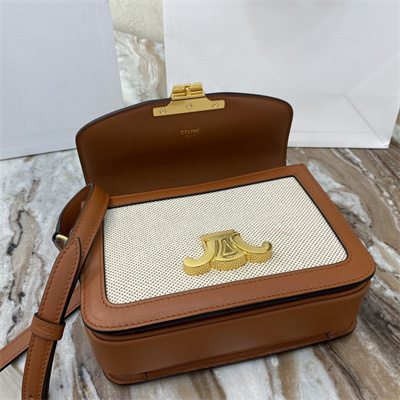 Celine Teen Triomphe Bag In Textile  and Calfskin Nature/Tan