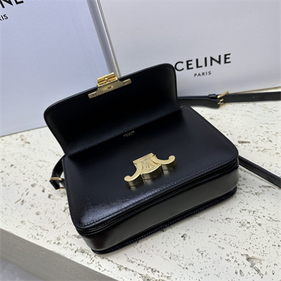 Celine Teen Triomphe Bag In Shiny Calfskin Black Color